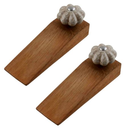 2 Pieces Cream Crackle Ceramic Melon Wooden Door Stopper
